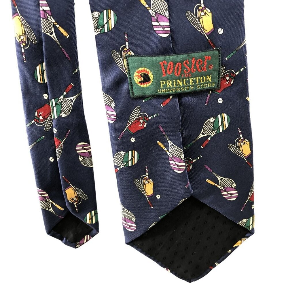Vintage Rooster For Princeton University Necktie Tie Navy Tennis Preppy Silk